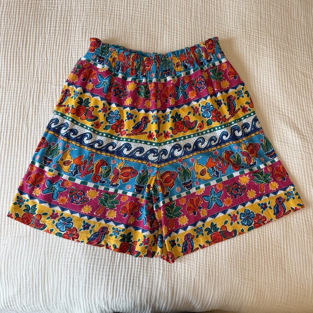 VTG 90s Bechamel High Waisted Casual Shorts Multicolor Elastic (XL) Aztec Whimsy